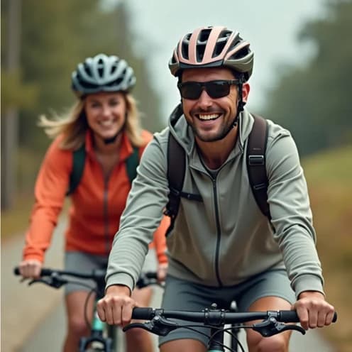 Active couple cycling together promoting healthy lifestyle - primary care and wellness in Franklin MA