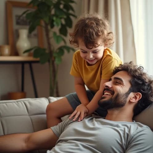 Father and child bonding at home