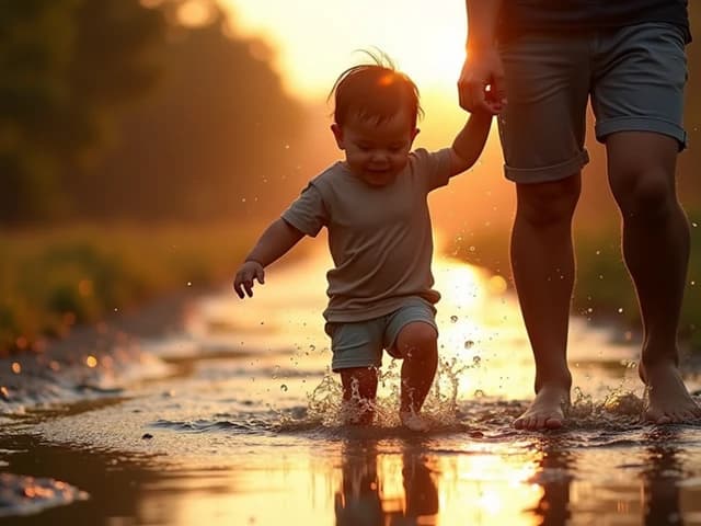 Parent and child walking together outdoors