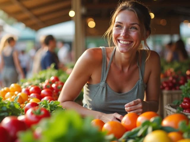 Woman shopping for fresh produce at farmers market